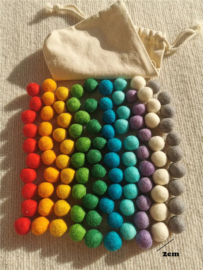 Montessori Wooden Tray with Felt Balls
