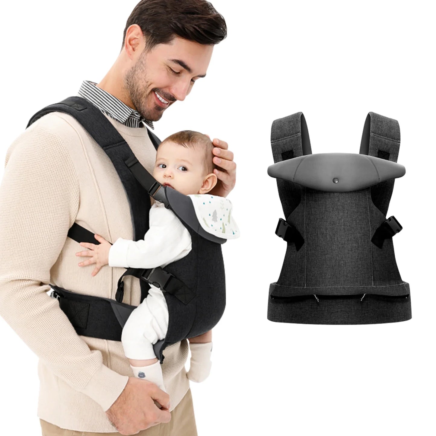 Baby Carrier Newborns To Toddler 7-45lbs All Seasons Foldable Baby Carriers Front and Back with Hip Seat Lumbar Support