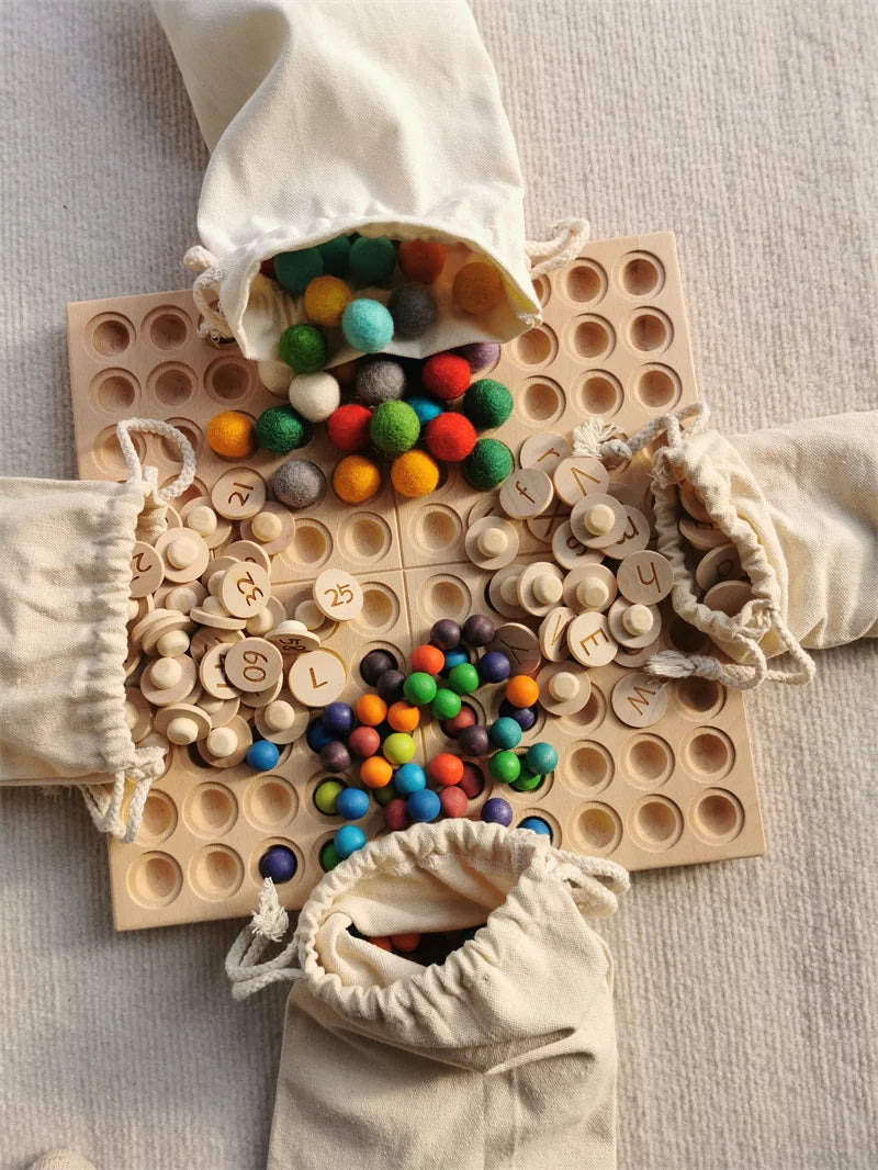 Montessori Wooden Tray with Felt Balls