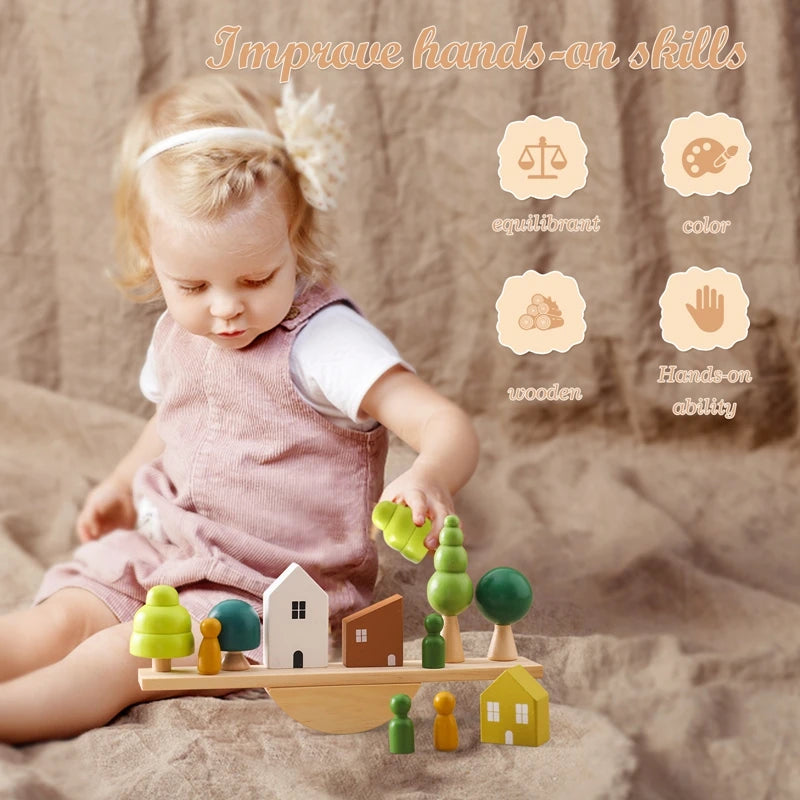 Montessori Wooden Stacking Blocks Forest Houses