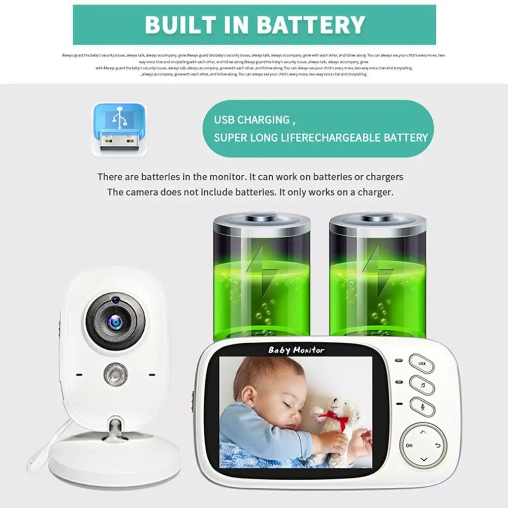 3.5 Inch Wireless Video Baby Monitor Auto Night Vision with Lullabies Baby Nanny Security Camera High Definition