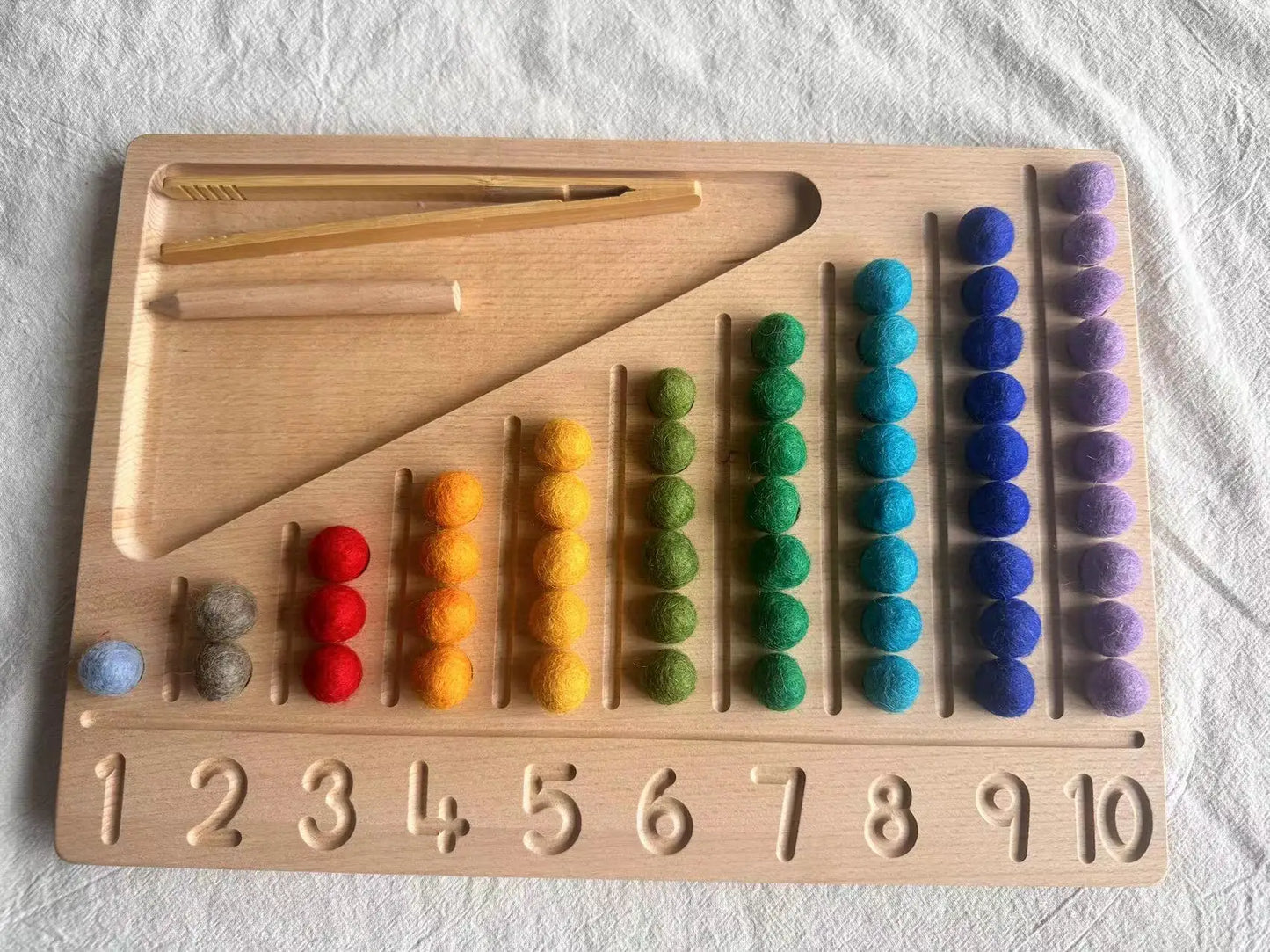 Montessori Wooden Tray with Felt Balls