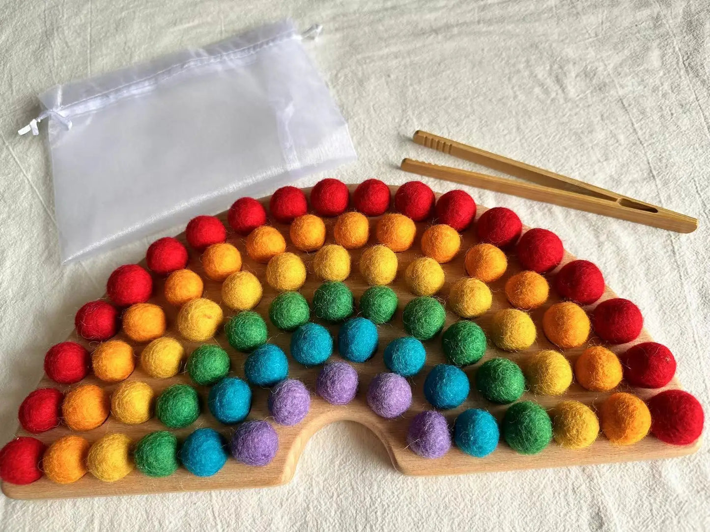Montessori Wooden Tray with Felt Balls