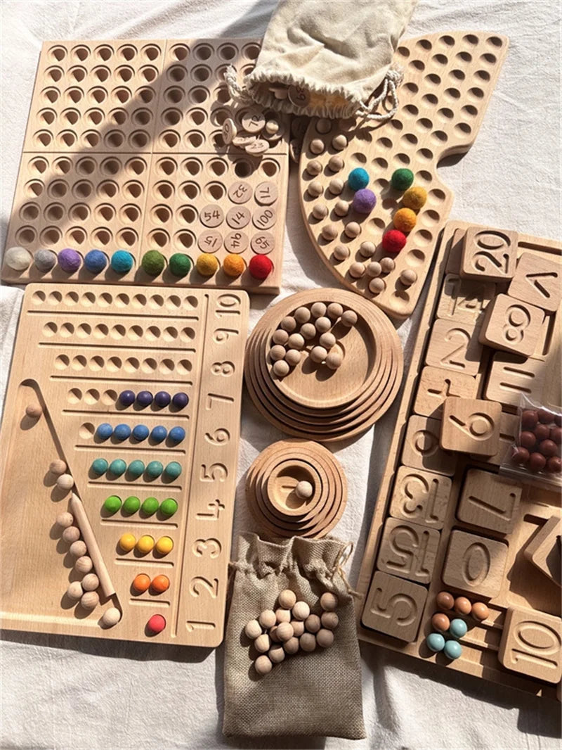 Montessori Wooden Tray with Felt Balls