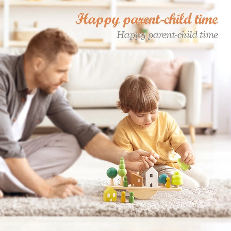Montessori Wooden Stacking Blocks Forest Houses