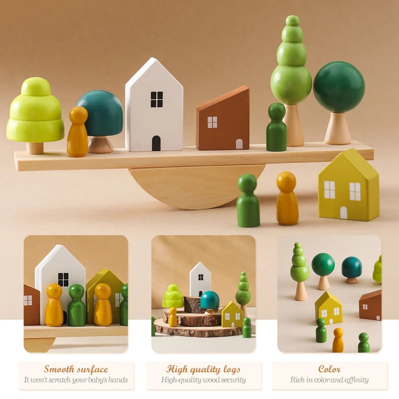 Montessori Wooden Stacking Blocks Forest Houses