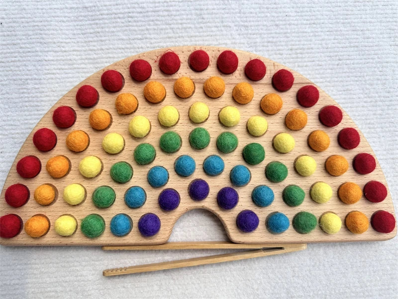 Montessori Wooden Tray with Felt Balls