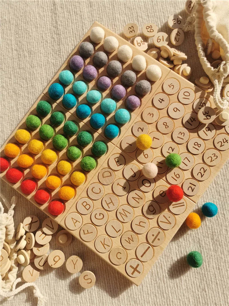 Montessori Wooden Tray with Felt Balls