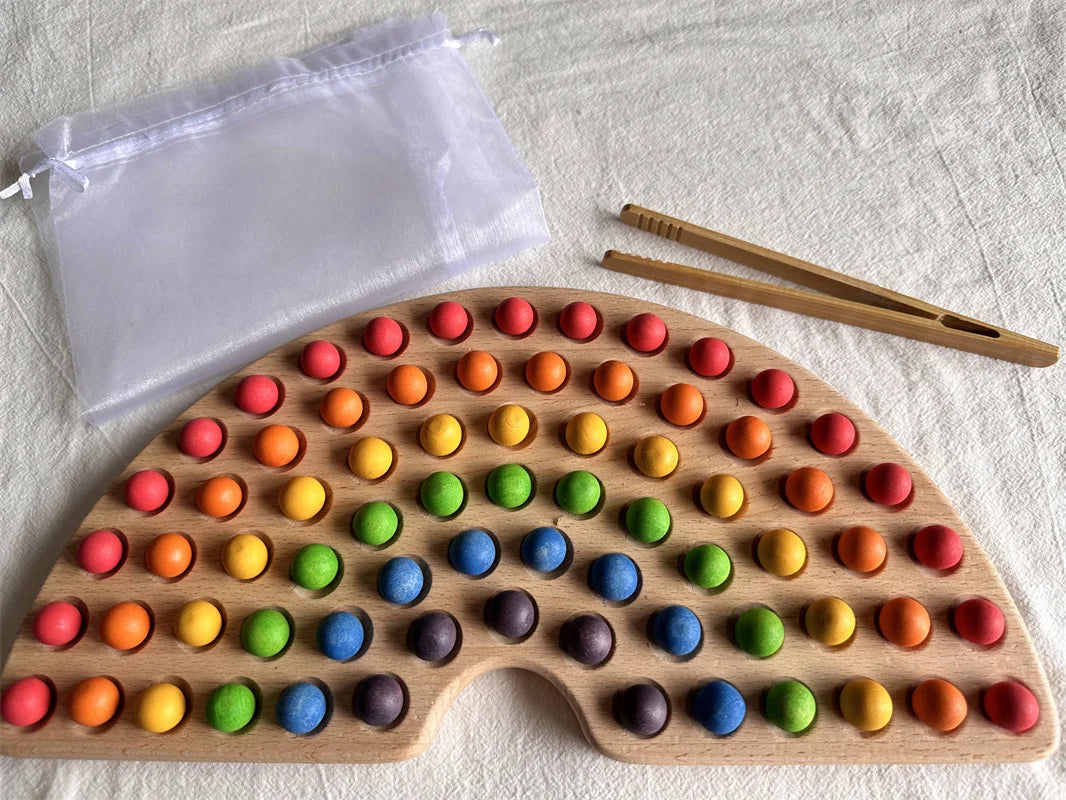 Montessori Wooden Tray with Felt Balls
