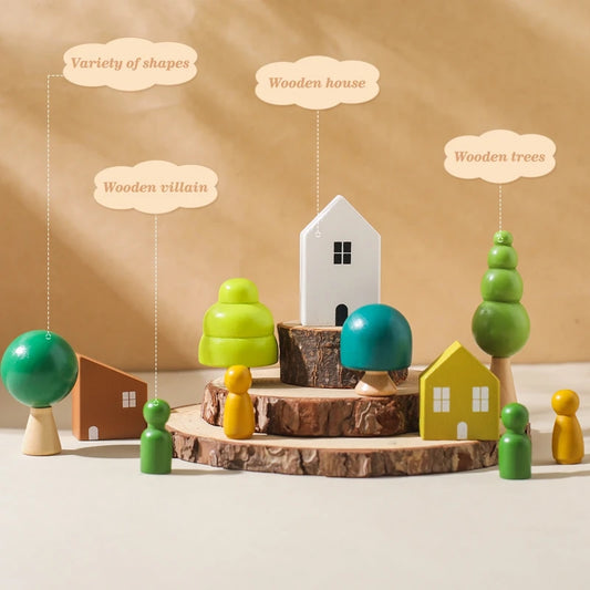 Montessori Wooden Stacking Blocks Forest Houses