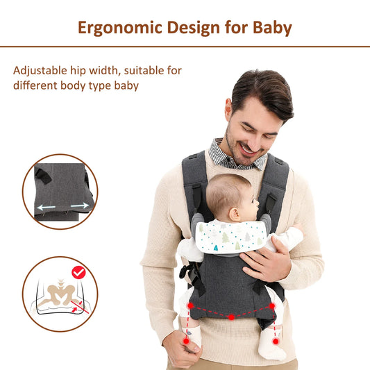 Baby Carrier Newborns To Toddler 7-45lbs All Seasons Foldable Baby Carriers Front and Back with Hip Seat Lumbar Support