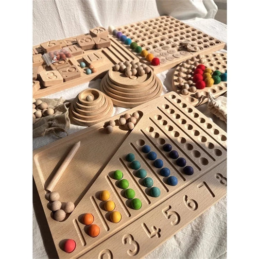 Montessori Wooden Tray with Felt Balls