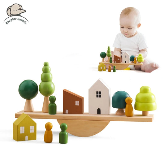 Montessori Wooden Stacking Blocks Forest Houses