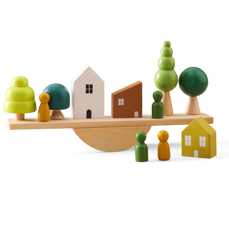 Montessori Wooden Stacking Blocks Forest Houses